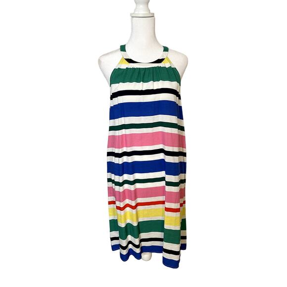 Loft Women Dress XS Multi-Color Striped High Neck Halter Apron A-Line Summer - Picture 1 of 10